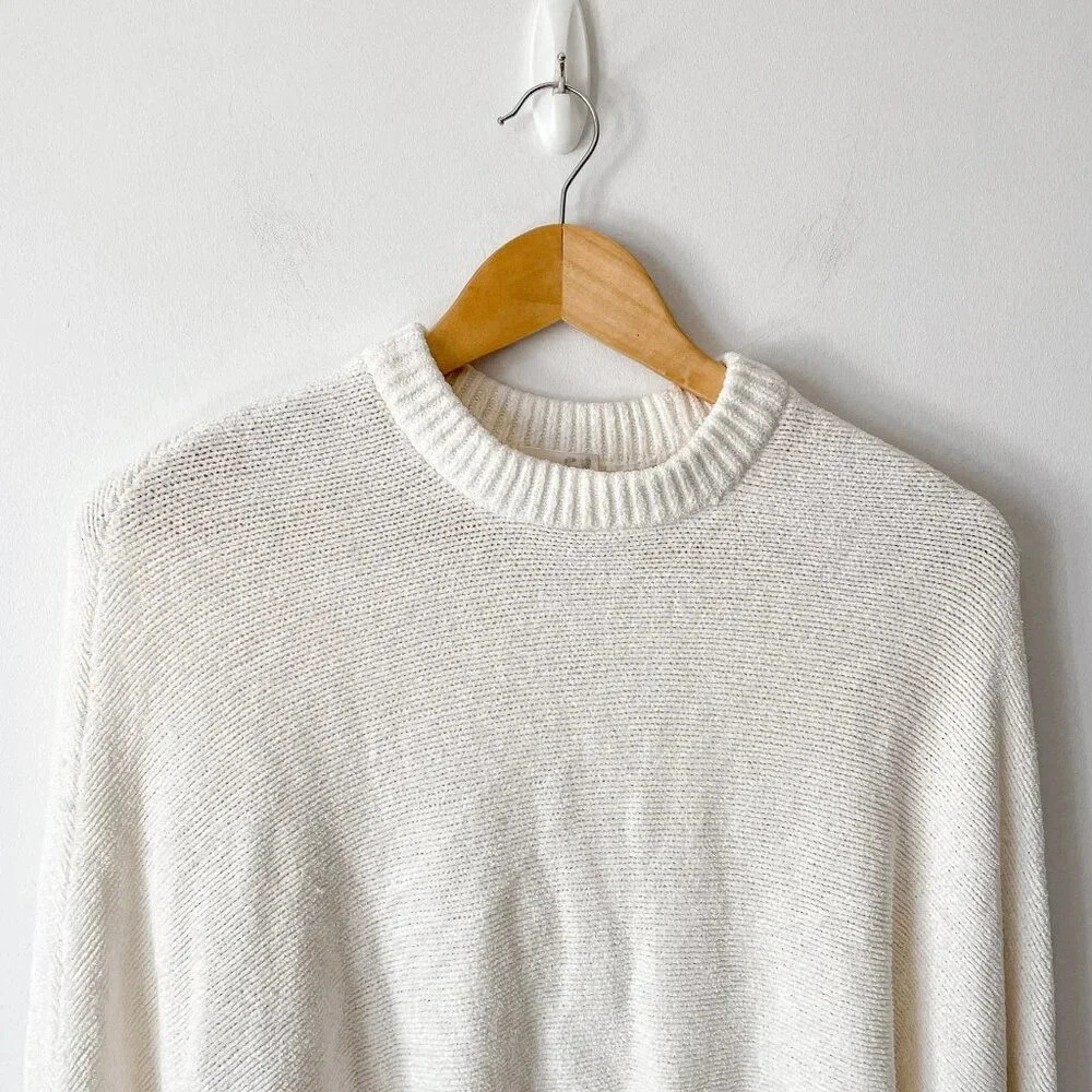 Aritzia Wilfred Mimi Chenille Knit Dolman Sleeve Cropped Sweater  White Sz Small - Picture 4 of 7
